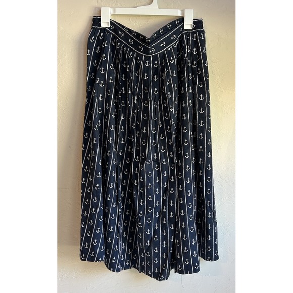 Bechamel Dresses & Skirts - Vintage Bechamel Anchor Print Pleated Midi Maxi Skirt 12 Nautical Preppy Money